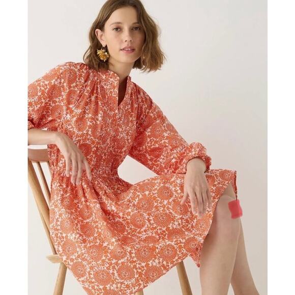 J.Crew Ruffle-Collar Mini Dress in Cotton Poplin Floral Orange White Sz S - Picture 3 of 13